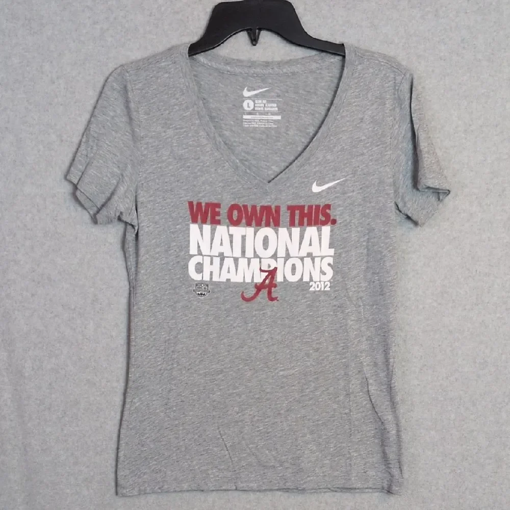 Nike Alabama We Own This National Champions 2012 Gray V Neck Tee Women's L